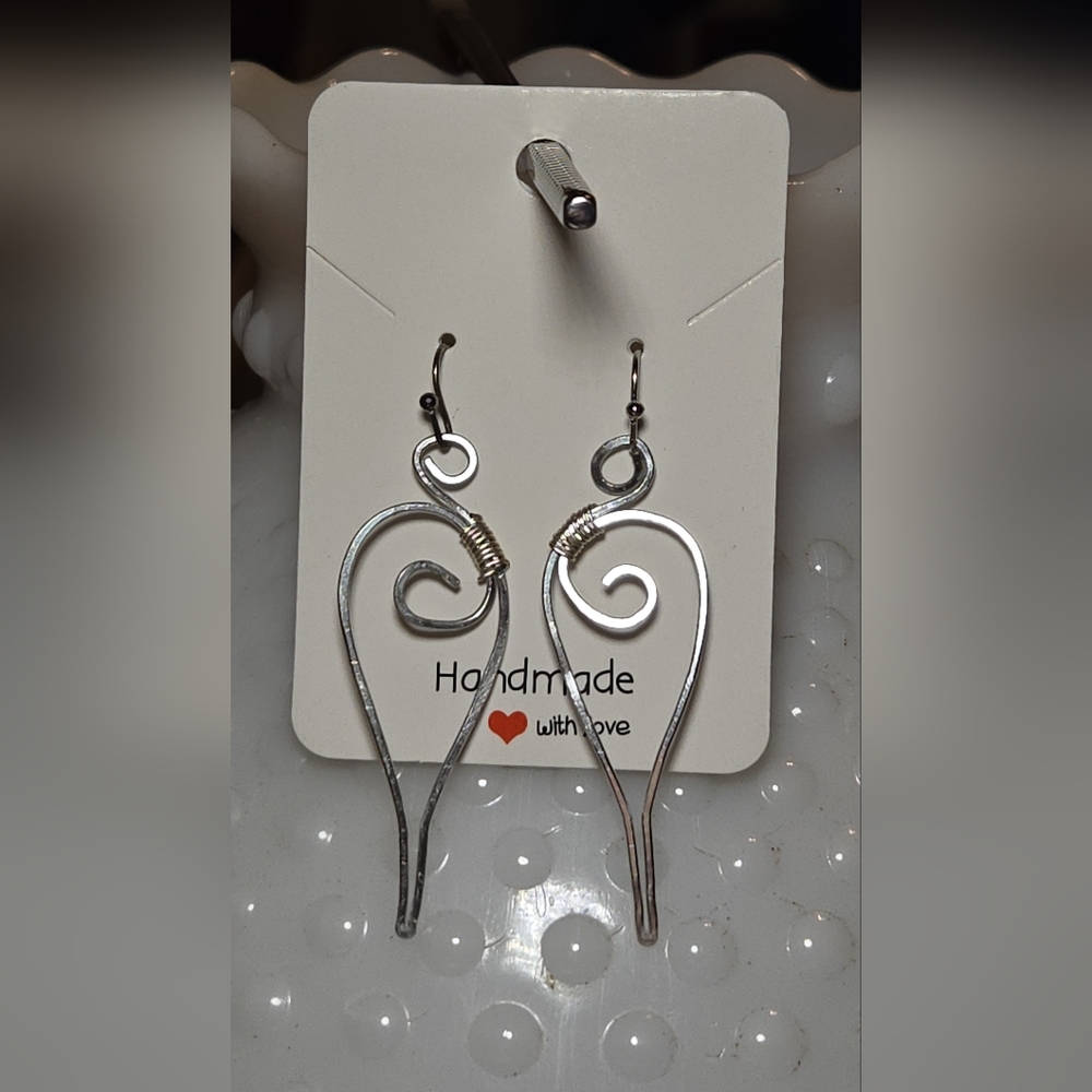 Handmade Wire Wrapped & Hammered Silver Earrings